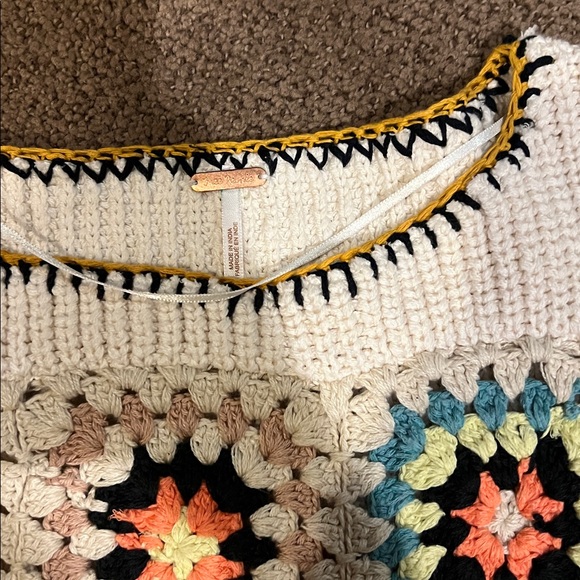Free people Ambrose crochet sweater pullover granny square dropped sleeve - Picture 5 of 8